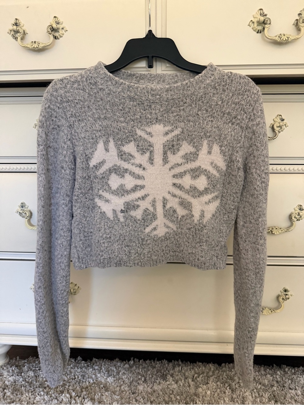 GARAGE Grey Snowflake Cropped Sweater